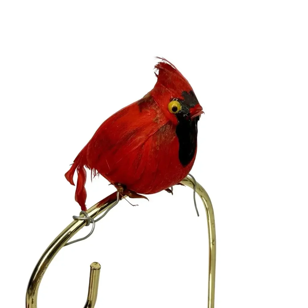 Vtg Lot 7 Flocked Feather Cardinal Birds Wired Feet Clip Christmas Tree Ornament